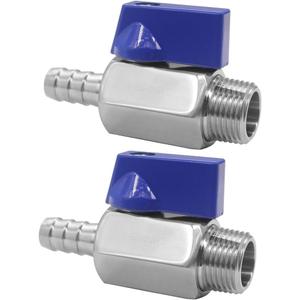 Stainless Steel Shut Off Valve 1/4" NPT Male x 3/8" Hose Barb Ball Valve for Water Fuel Air with Replaceable Butterfly Shaped Handles (Pack of 2)