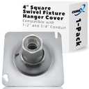 COREX 4" Square Swivel Fixture Hanger Cover for Use with Square Electrical Boxes - Fits 1/2" and 3/4" Threaded Nipple and Conduit - Malleable Iron Swivel Hub with Steel Cover and Reducing Bushing