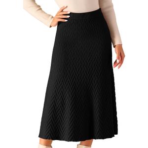 Seta T Women's Ribbed Knit A-Line Skirts Elastic High Waist Stretchy Sweater Midi Skirt Small Black