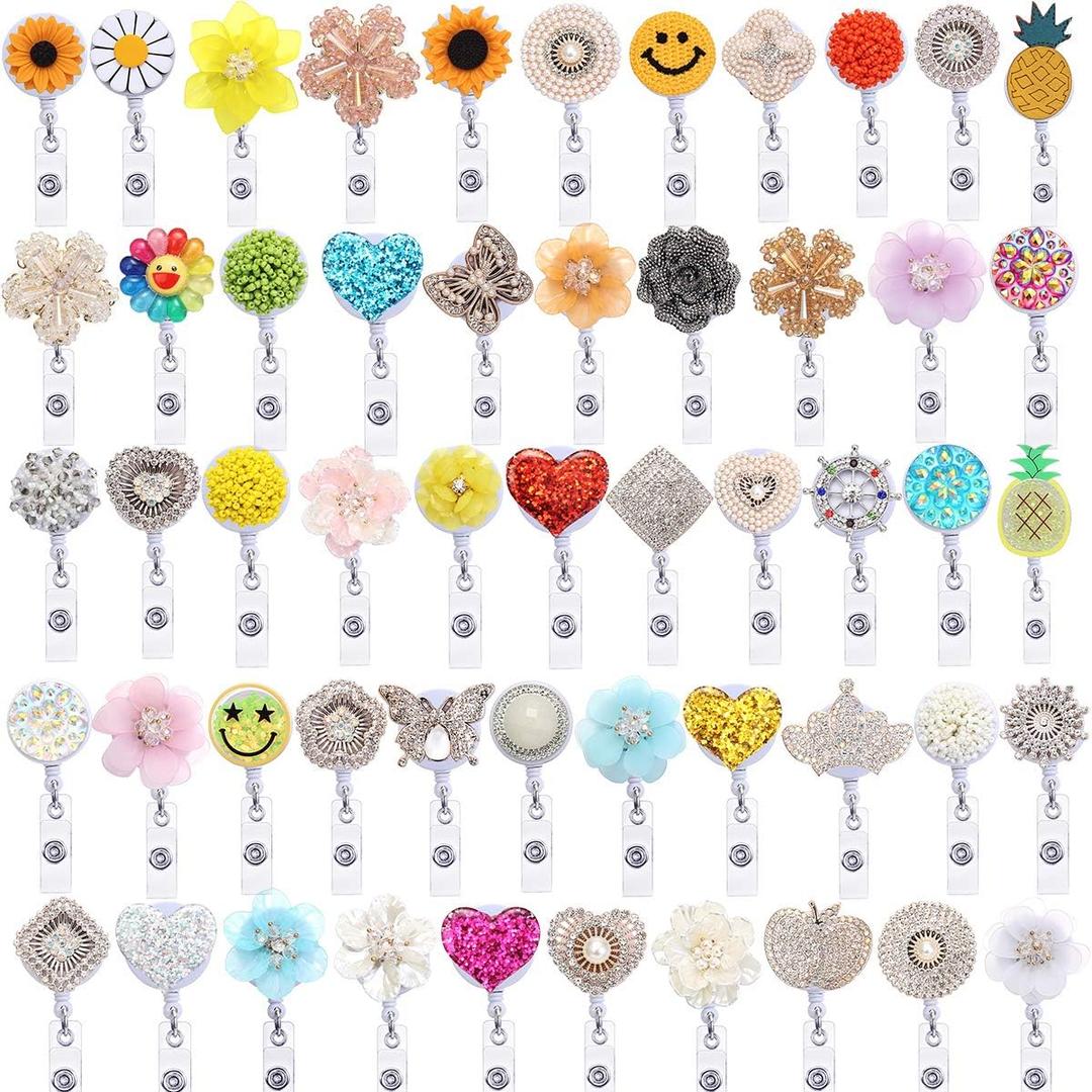 Badge Reel Retractable Badge Holder with Alligator Clip,Nurse Cute Badge Clip for ID Card Holders,24" Wire Cord (Pack of 15 Randomly)