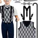 Luces 100th Days of School Costume, Boys Old Man Costume Vest Hat Accessories, Kids 100th Day of School Cosplay Outfit, Size: 5-7Y