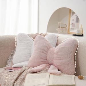 2Pack Soft Furry Bow Throw Pillows Cute Bowknot Plush Pillow Home Decor Stuffed Bow Lumbar Pillow for Bed Couch Living Room Decor (Pink&White)