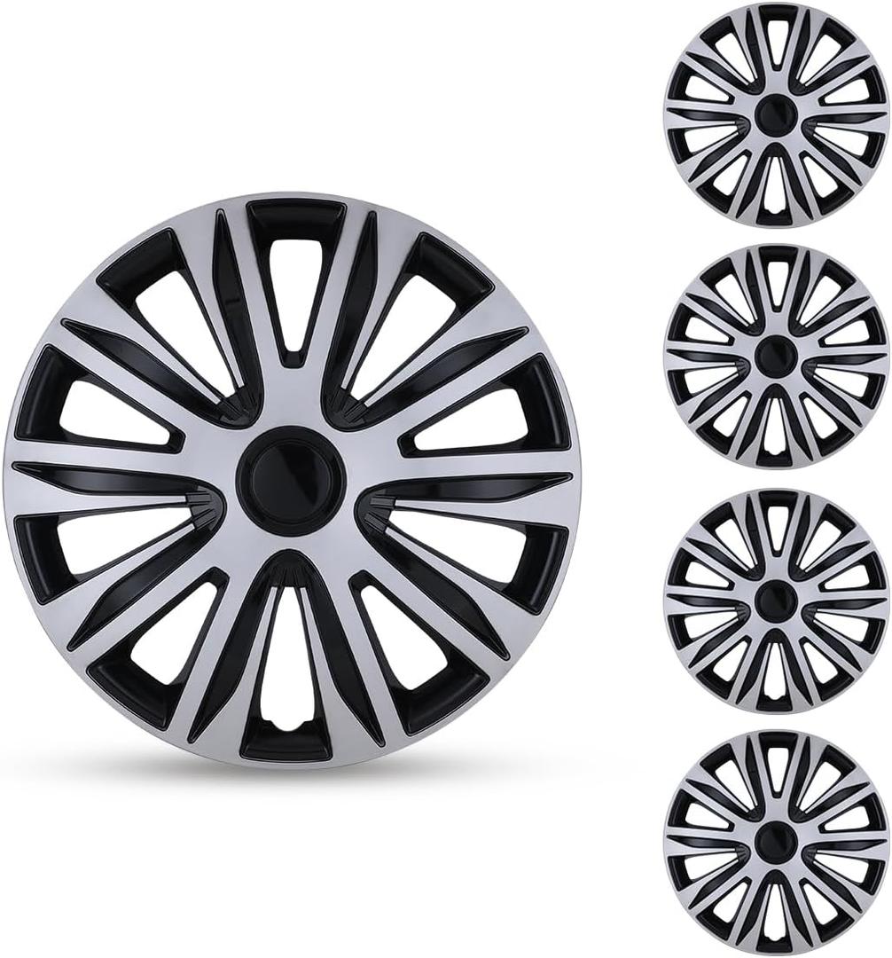 WOLFSTORM 4-Pack 17 Inches Wheel Rim Cover Hubcaps,Redesign Fashion Style Replacement Hubcaps,Car Truck SUV Hub Accessories,Silver&Black
