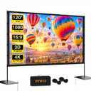Outdoor Projector Screen with Stand featuring a Stake-Down Base-120 Inch 16:9 4K HD Portable Projector Screen Indoor Outdoor Movie Screen Lightweight Projection Screen with Carry Bag for Home,Backyard
