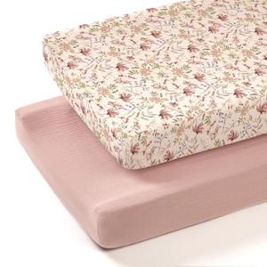lulumoon Muslin Changing Pad Cover: 2-Pack Soft Breathable Cotton Boho Floral Print for Baby Girls - Nursery & Baby Shower (P-sand Flower)