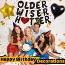 2 x Older Wiser Hotter Pre-Strung Glitter Happy Birthday Banner Decorations - 30th 40th 50th 60th 70th 80th Birthday Decorations Gifts for Women Men, Happy Birthday Sign Party Balloons
