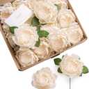 Ling's Moment Flowers 16pcs Cream Blooming Peonies Artificial Flowers with Stem, Artificial Peony Flowers for DIY Wedding Decorations Centerpieces Bouquets Boutonnieres