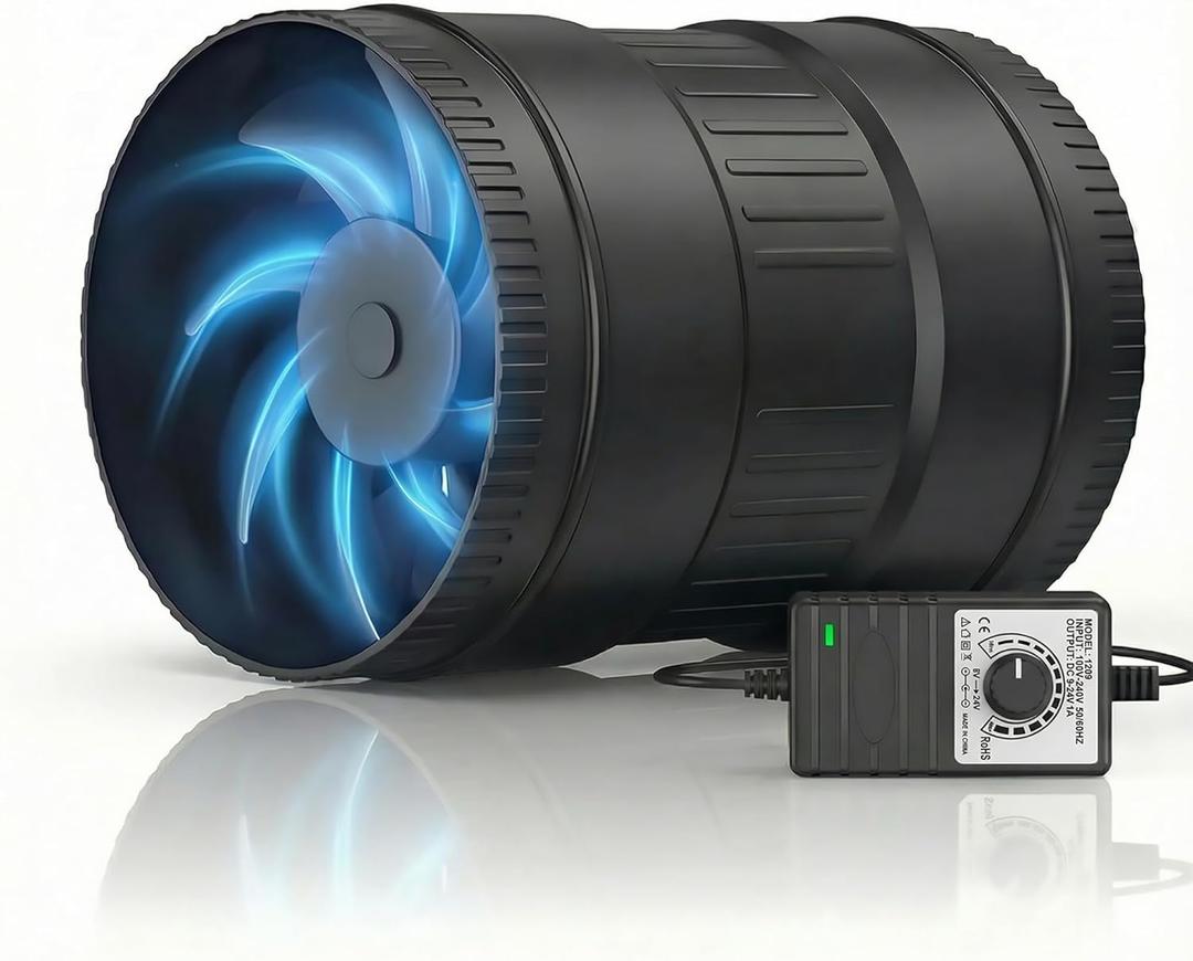 Toolazy 6 Inch Inline Booster Duct Fan with Speed Controller - 345 CFM Airflow with 19.2W Ultra-Low Power and Low Noise Inline HVAC Blower Fan for Basements, Bathrooms, Kitchens, Workshops