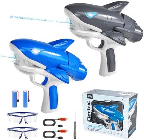 Skirfy 2 Pack Electric Water Guns, Shark Automatic Electric Squirt Gun Water Toys,Cool Shark Design Water Guns for Kids, Auto Water Gun Pistol Summer Outdoor Pool Toy for Adult Kids