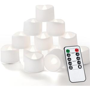 Homemory 12pcs Remote Timer LED Tea Lights Candles, 400+Hours Flickering Flameless Battery Votive Tealights for Tabletop Lighting, Centerpieces Decor, Holiday (Cool White Glow, White Base)