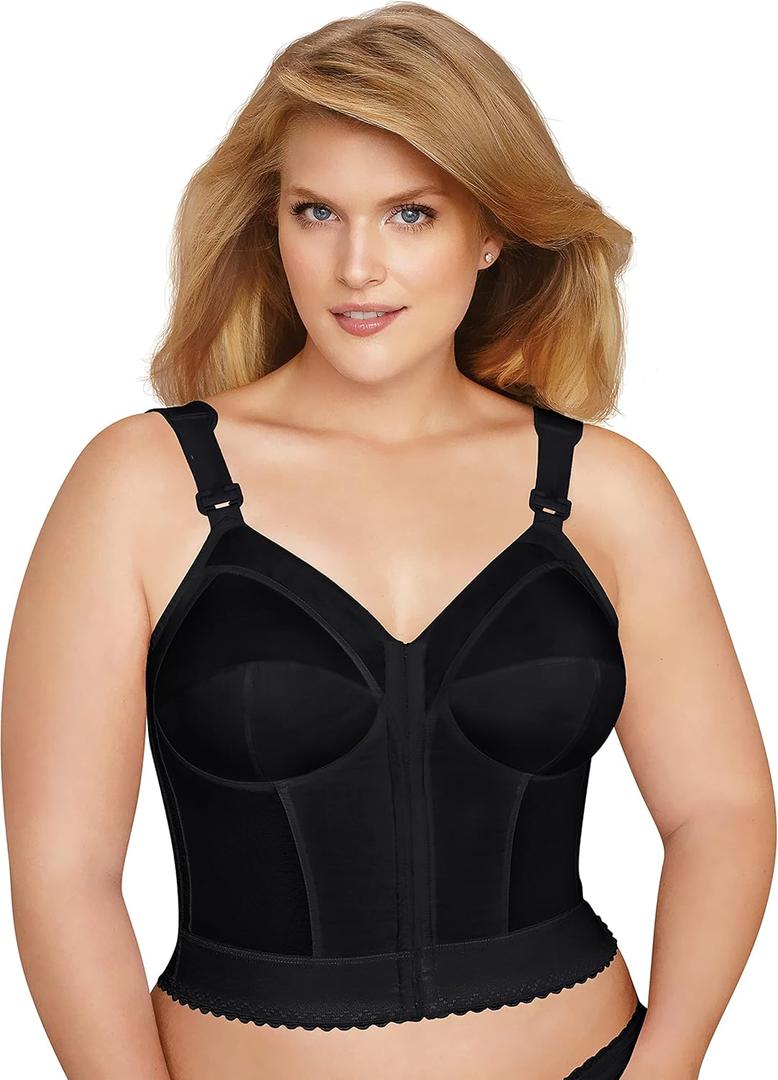 Exquisite Form 5107530 FULLY Slimming Wireless Back & Posture Support Longline Bra with Front Closure (38D, Black)