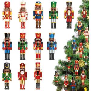 Woanger 36 Pcs Christmas Nutcrackers Ornaments African American Hanging Christmas Tree Decorations King and Soldier Nutcracker Black Figures Nutcracker Ornaments for Xmas Tree