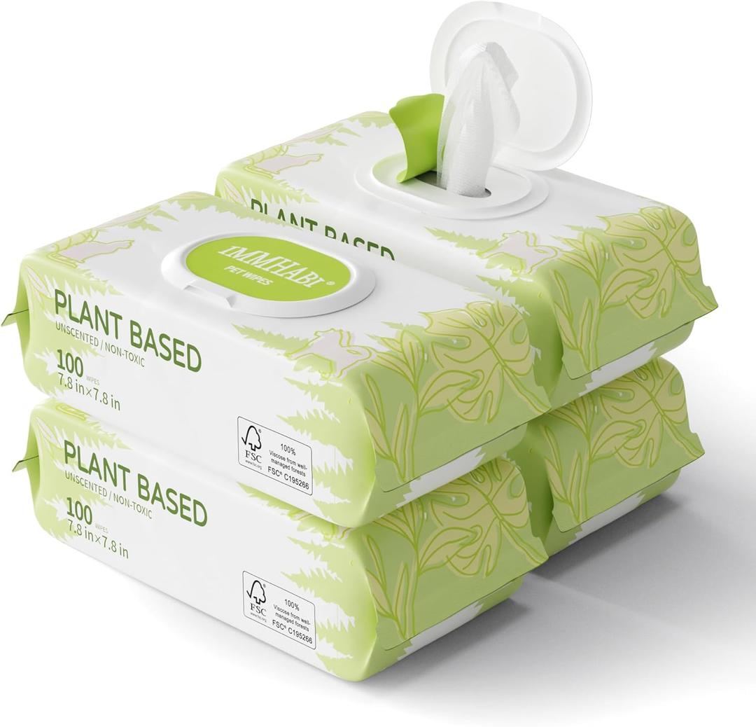 400 Unscented Dog Wipes for Paws and Butt Plant Based Hypoallergenic Pets Cleansing & Deodorizing Anal Gland Hygienic Puppy Wipes for Dogs Face and Body Cat Wipes Cleaning Fur Doggie Wipes Doggy Wipes