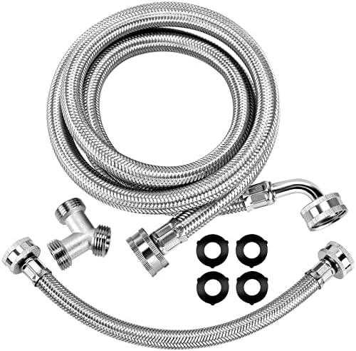 4FT Premium Steam Dryer Hose Installation Kit by Beaquicy - Include 4 Foot Stainless Steel Hoses,1 Foot Inlet Adapter Hose and Brass Y Connector