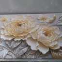 Canvas Art Wall Decor Print Silver White Flowers Wall Art For Living Room 24" X 48"