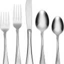 Oneida Silverware Set For 8, Flight 45-Piece Everyday Flatware Set with Serving Utensils, Service For 8, 18/0 Stainless Steel, Dishwasher Safe, Knives Spoons and Forks Set, Dining (Silver, 45 pieces)