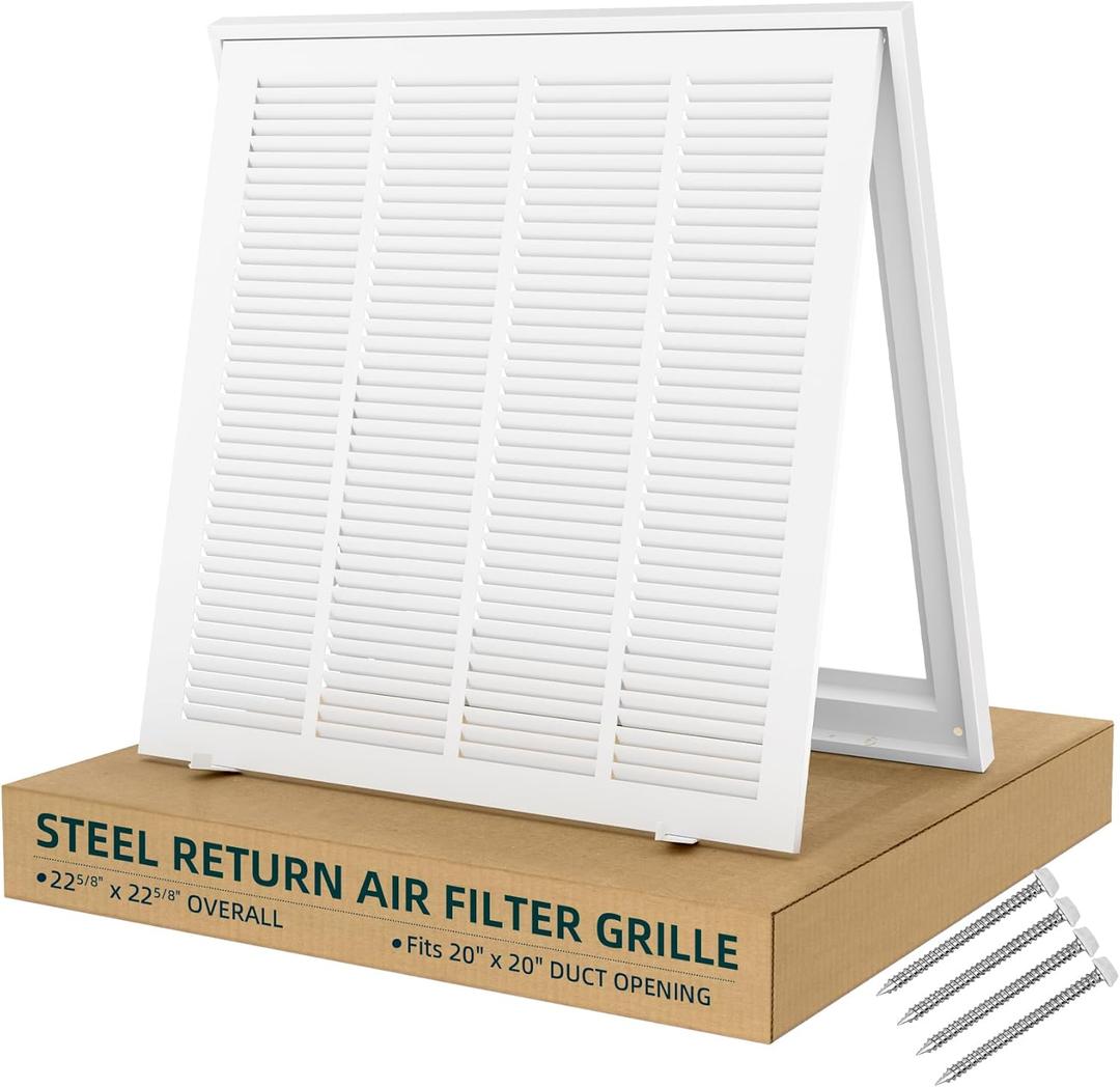Fancat Return Air Filter Grille for 20x20 Ducts, Steel Vent Cover Grille with Removable Door for 1 Filters | Suitable for Sidewall & Ceiling | White Coating | Outer Dimensions: 22 5/8 W x 22 5/8" H, 20''Wx20''H Ducts