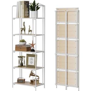 Crofy No Assembly Folding Bookshelf for Living Room, 5 Tier White Collapsible Book Shelf for Home Office, Portable Bookcase Storage Organizer