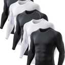 5 or 4 Pack Men's Compression Shirts Long Sleeve UPF SPF Rash Guard Workout Base Layer Undershirt Gear (Medium, Black(g)/Black/White (5 Pack))