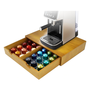 KISENG Coffee Pod 15" X 11" X 3" Natural Wood Countertop Organizer Drawer, Counter Top Espresso Tea Bag Station Storage Holder Box, Brown