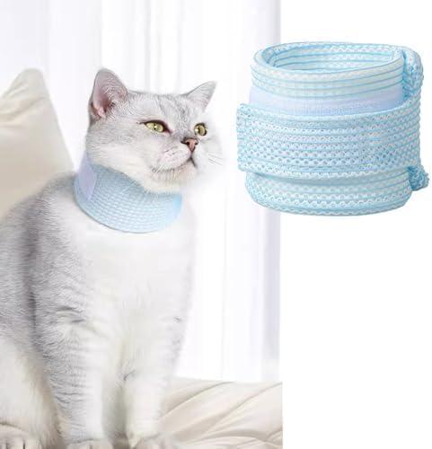 Cat Neck Brace Cover - Breathable Elizabethan Collar for Post-Surgery Recovery Anti-Lick Wound Adjustable Protective Cervical Cone for Medium Dogs Cats (Neck Girth 9.1-11.8" Depth3.2 (Blue)