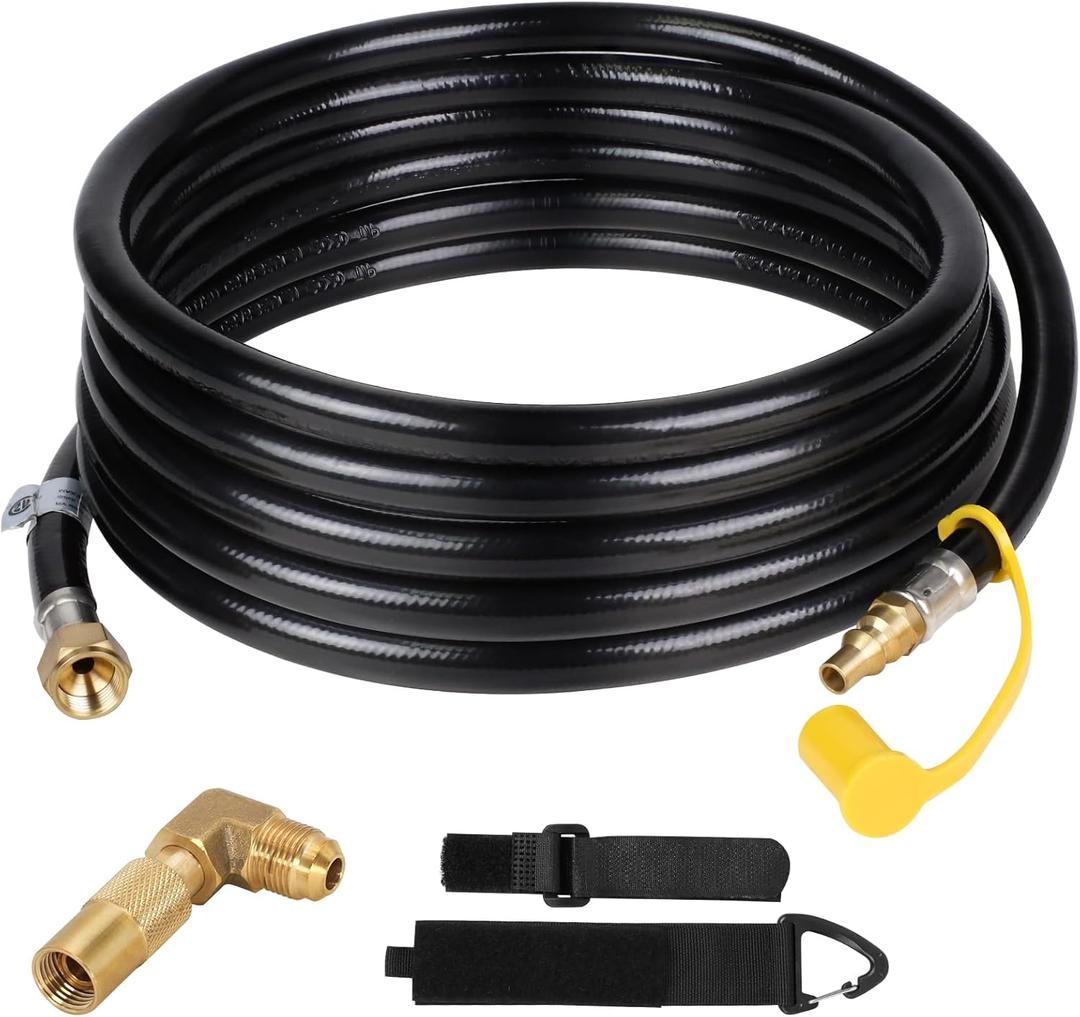 Eazy2hD 20FT RV Quick Connect Propane Hose with 1/4" Quick Plug Propane Elbow Adapter, Propane Extension Hose for Blackstone 17"/22" Griddle, RV Quick-Connect Kit with Buckle