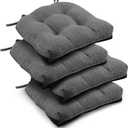 downluxe Indoor Chair Cushions for Dining Chairs, Tufted Overstuffed Textured Foam Kitchen Chair Pads with Ties and Non-Slip Backing, 15.5" x 15.5" x 4", Dark Grey, 4 Pack