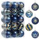 30 Pcs Christmas Ball Ornaments Set, 2.36'' Blue and Gold Hand-Painted Ornament Bulk for Xmas Tree, Shatterproof Tree Decorations for Holiday Party, Wreath, Winter Décor