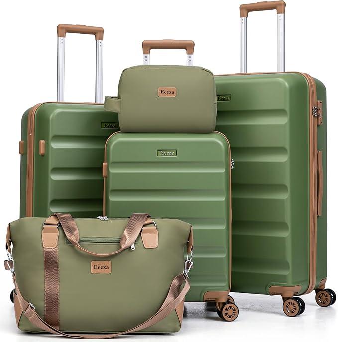 Luggage Sets 5 Piece, Suitcases with Wheels,ABS Hard Case Luggage with TSA Lock Spinner Wheels,Carry On Luggage Set (Green,20/24/28 Inch)