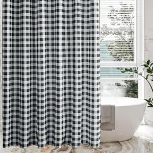 Biscaynebay Textured Fabric Shower Curtains 72" X 72", Black & White Printed Checkered Linen Modern Farmhouse Boho Hotel Quality Cloth Bathroom Curtains Machine Washable