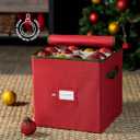 ZOBER Christmas Ornament Storage Box - Stores 64 3" Ornaments, With Dividers - Ornament Organizer Storage Box, Durable Christmas Containers Holder, Dual Zipper - Red
