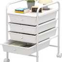 4 Tier Utility Rolling Cart with 4 Drawers Multipurpose Rolling Storage Cart with Wheels and Handles for Office Classroom Kitchen Bathroom Bedroom Organization White