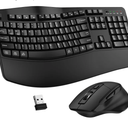 Wireless Keyboard and Mouse Combo, 2.4G Full Size Wave Keys Ergonomic Keyboard with Wrist Rest and 3-Level DPI Adjustable Wireless Ergonomic Mouse for Windows, Mac OS Desktop/Laptop/PC(Black)