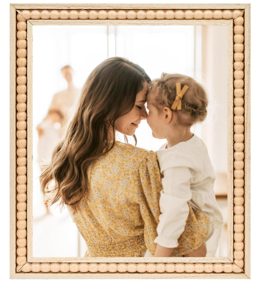 OMISHE Wood 8x10 Picture Frame with Decorative Beads for Wall Hanging or Tabletop, Boho Rustic Handcrafted 8 x 10 Frame with Shatter Resitant Plexiglass, Natural