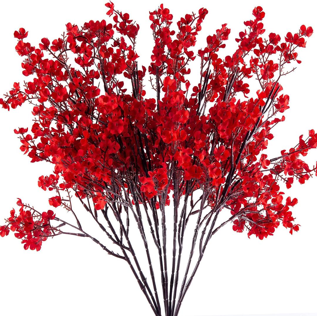 10 Pcs Babys Breath Artificial Flowers Bulk Real Touch Flowers Fake Flowers Silk Flowers for Home Decor Indoor Floral Arrangement Table Centerpieces Festival Party Decor (Red)