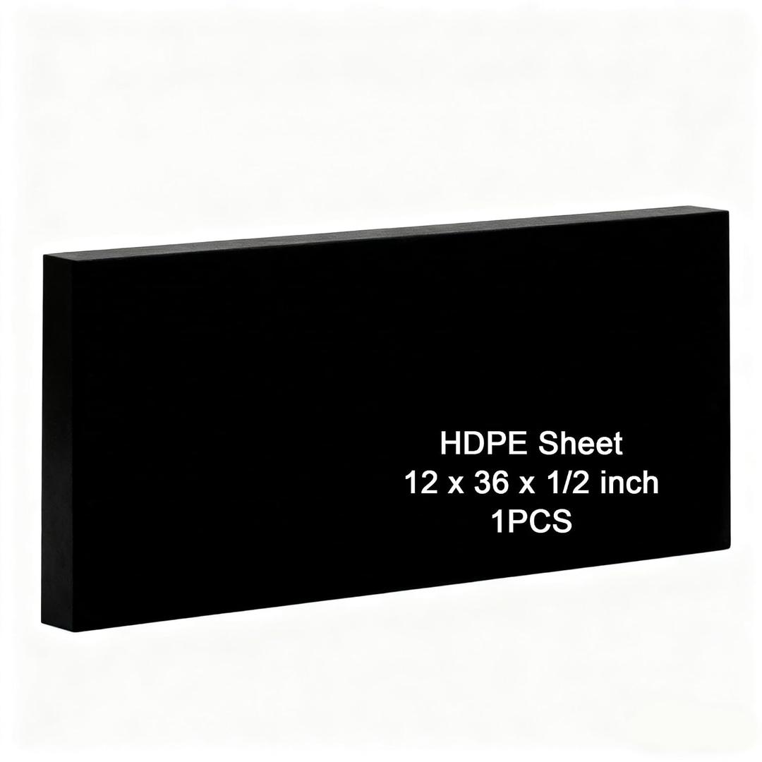 HDPE Sheet 1/2-12" x 36" High Density Polyethylene Sheets with Protective Film 1/2 Thick HDPE Plastic Sheet Board Solid Plastic Block for Flat Panel DIY Projects Machining Home (Black)