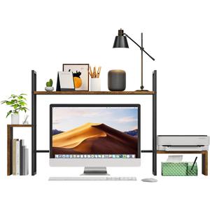 WelFurGeer LED Desk Shelf Organizer with RGB Light Strip, 2-Tier Desktop Shelf for Computer Monitor, Sturdy Metal Frame & Wood Shelves - Desk Hutch Bookshelf for Home Office, Dorm, Gaming (Brown), 48.8 '' x 7.9 '' x 25.6''