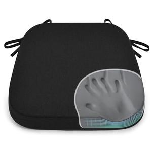 Shinnwa Dining Chair Pads, Patented Design Memory Foam Kitchen Chair Cushions with Ties and Washable Cover, 17" x 16" x 2", Black