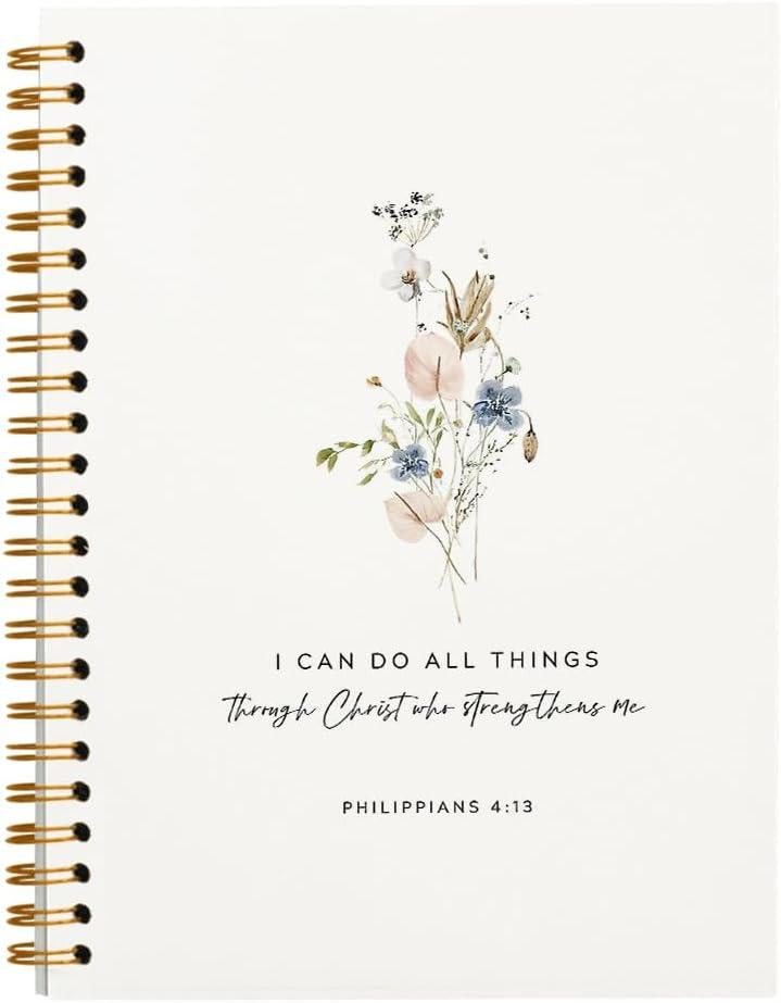 Tizzer Christian Bible Notebook for Women, Floral Christian Prayer Spiral Journal, Scripture Bible Journaling Notebooks for Note Taking, Christian Gifts for Women, Philippians 4:13 I Can Do All Things Hardcover Spiral Notebook 5.5x8.3
