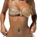 SOLY HUX Bathing Suit for Women Halter Ring Linked Tie Side Bikini Sets Two Piece Swimsuit, M
