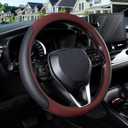 SEG Direct Steering Wheel Cover for 14.5-15 inch Wheels, Breathable PU Leather with Perforated Sides, Anti-Slip Grip, Universal Fit for Cars & SUVs, Black and Burgundy