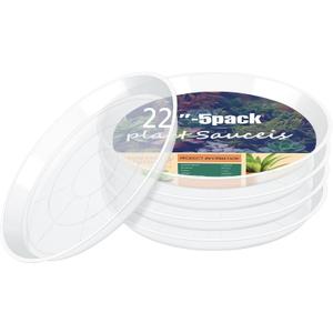 22 Inch Clear Plant Saucer, 5 Pack Durable Plastic Water Catcher Trays for Flower Pots, Plant Drip Trays for Indoor Outdoor Planter