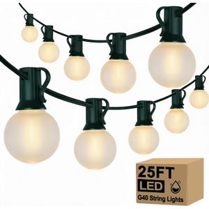 25Ft Christmas Outdoor String Lights, G40 Globe Lights with 27 0.6W Frosted Warm White Bulbs, Vintage Christmas Lights for Holiday Party Backyard Xmas Tree Wedding Garden Patio Porch Decor, Green Wire