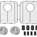 2Pack Stainless Steel Kitchen Sink Grid,13.2" x 11.6" x 1.2" Sink Protectors With Rear Drain Hole,Sink Rack for Bottom of Sink, Anti-rust Metal Sink Bottom Grid With 2Pack Sink Strainers