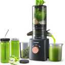 Cold Press Juicer with 8 Juice Bottles - Masticating Juicer Machines for Fruits and Veggies, 4.25" Large Feed Chute, Easy to Clean, Gun Grey (Gun Grey)