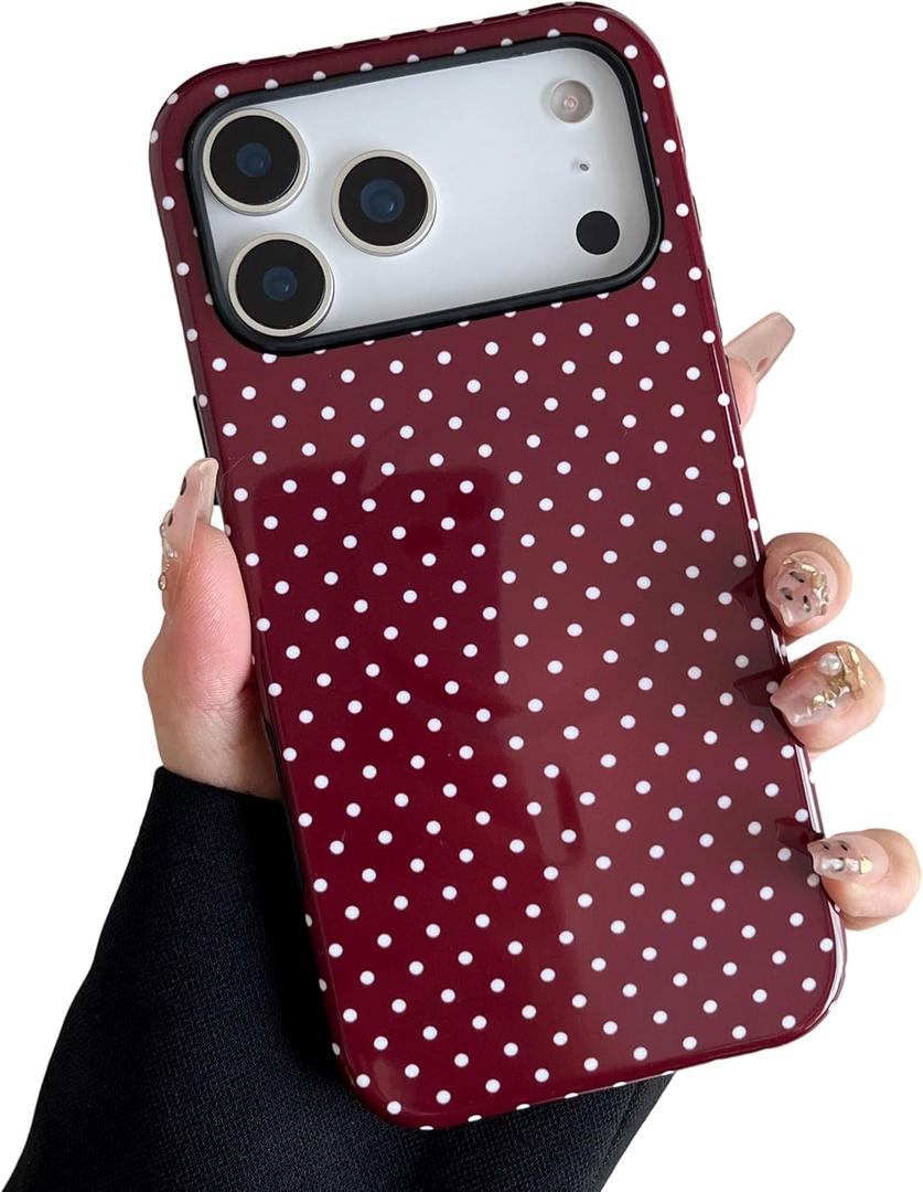 ZTOFERA Magnetic Case for iPhone 17 Pro, Compatible with Magsafe, Polka Dot Aesthetic Phone Case Cute for Girl Women, Hard PC+Soft TPU Protective Phone Cover for iPhone 17 Pro-Wine Red