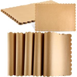 100 Pcs Disposable Brown Kraft Paper Place Mats Paper Placemat Disposable Rectangle Rustic Craft Printed Scalloped Place Mat Kraft Brown Placemat for Wedding Anniversary Party Kitchen (13 x 19 Inch)
