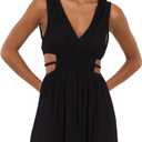 Forever 21 Women's Sleeveless Plunging V-Neck Maxi Dress with 2 Elastic Cutouts at the Side and Side Slit, Black, M (Black, M)