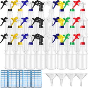 Zubebe 24 Pack 32 oz Plastic Spray Bottle Bulk Empty Leakproof Heavy Duty Spray Bottles for Cleaning Supplies Mist Bottles with Label and Adjustable Nozzle for Plant(Multicolor C,Clear Scale)