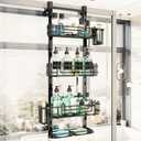 HapiRm 4 Tier Over the Door Shower Caddy, Hanging Shower Organizer with 22 Hooks and 2 Toothbrush Holders, No Drilling Adjustable Hanging Shelves for Bathroom Storage - Black